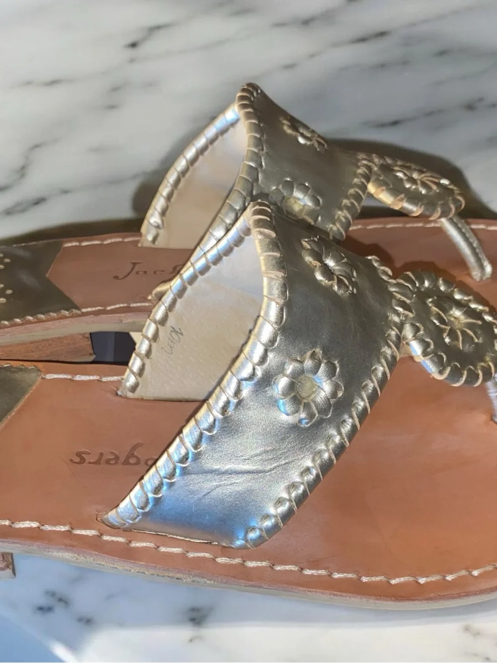 Classic Jack RogersJack Rogers Jacks Flat Sandals Platinum Gold Leather Size 10M